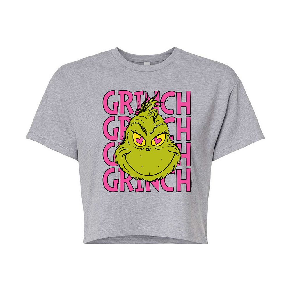 

Розовая укороченная футболка Dr. Seuss Grinch для юниоров Licensed Character, цвет Heather Gray