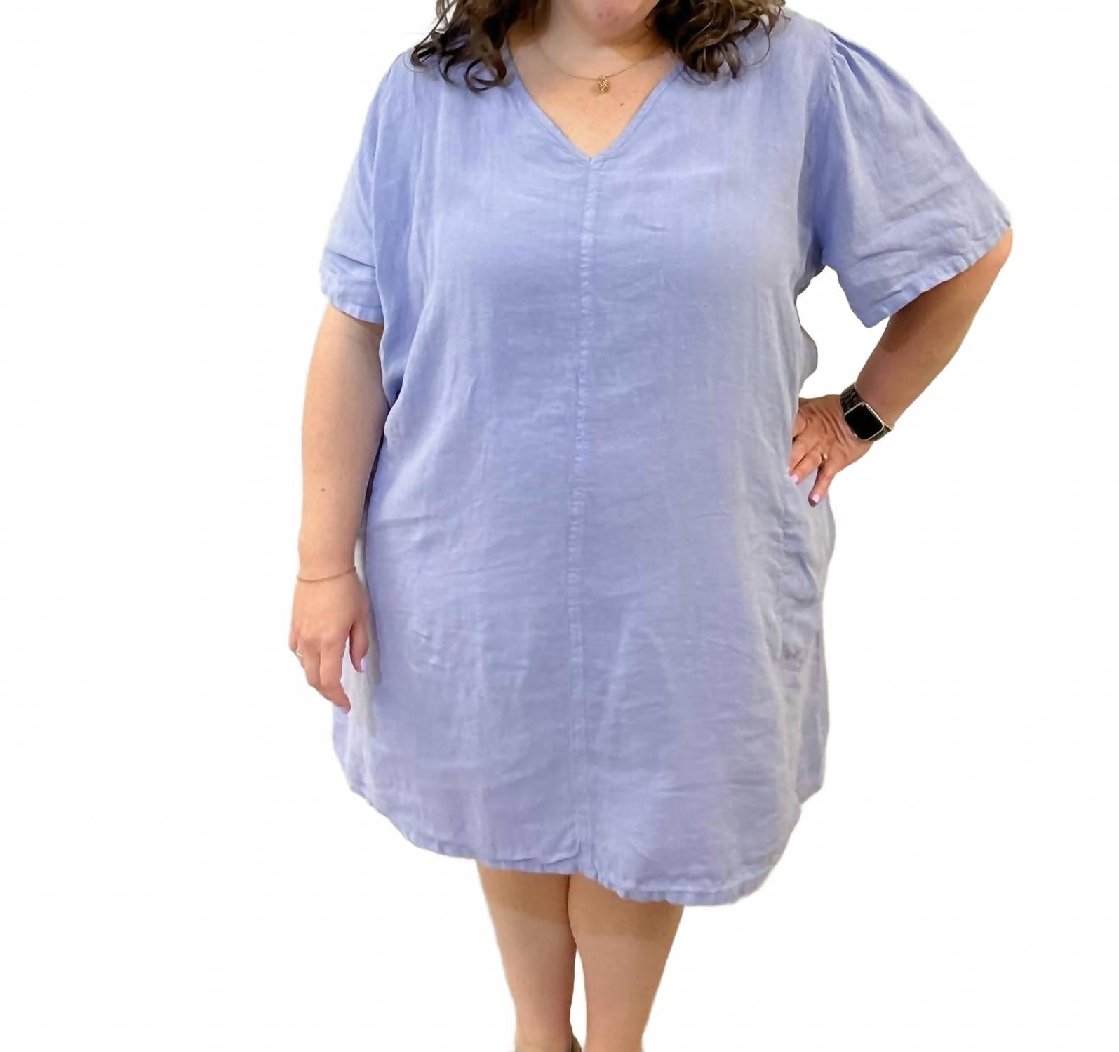 

Льняное платье с пышными рукавами - Plus в сиреневом цвете Fenini