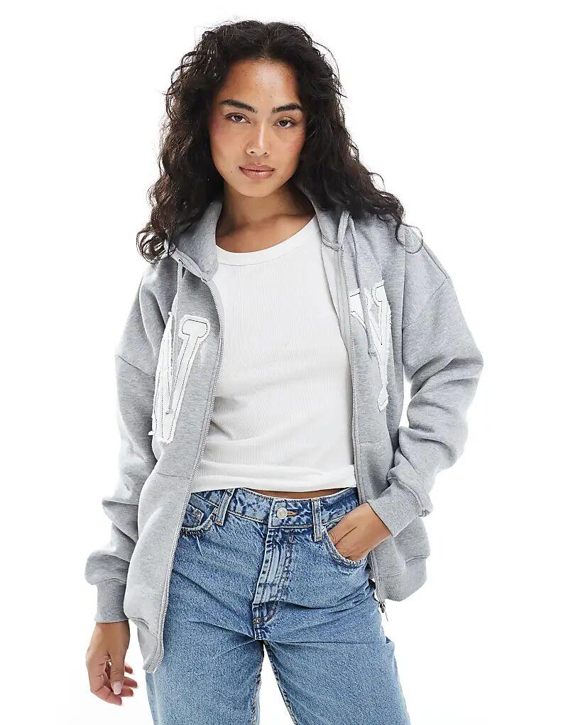 

Толстовка Daisy Street на молнии с принтом серого меланжевого цвета