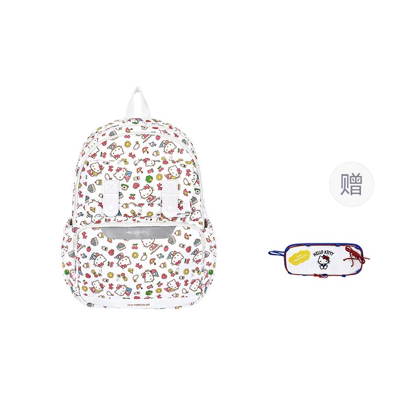 

Sanrio Большой женский рюкзак из полиэстера белого цвета, Hello Kitty-White Color Print+Hello Kitty White Pen Pouch