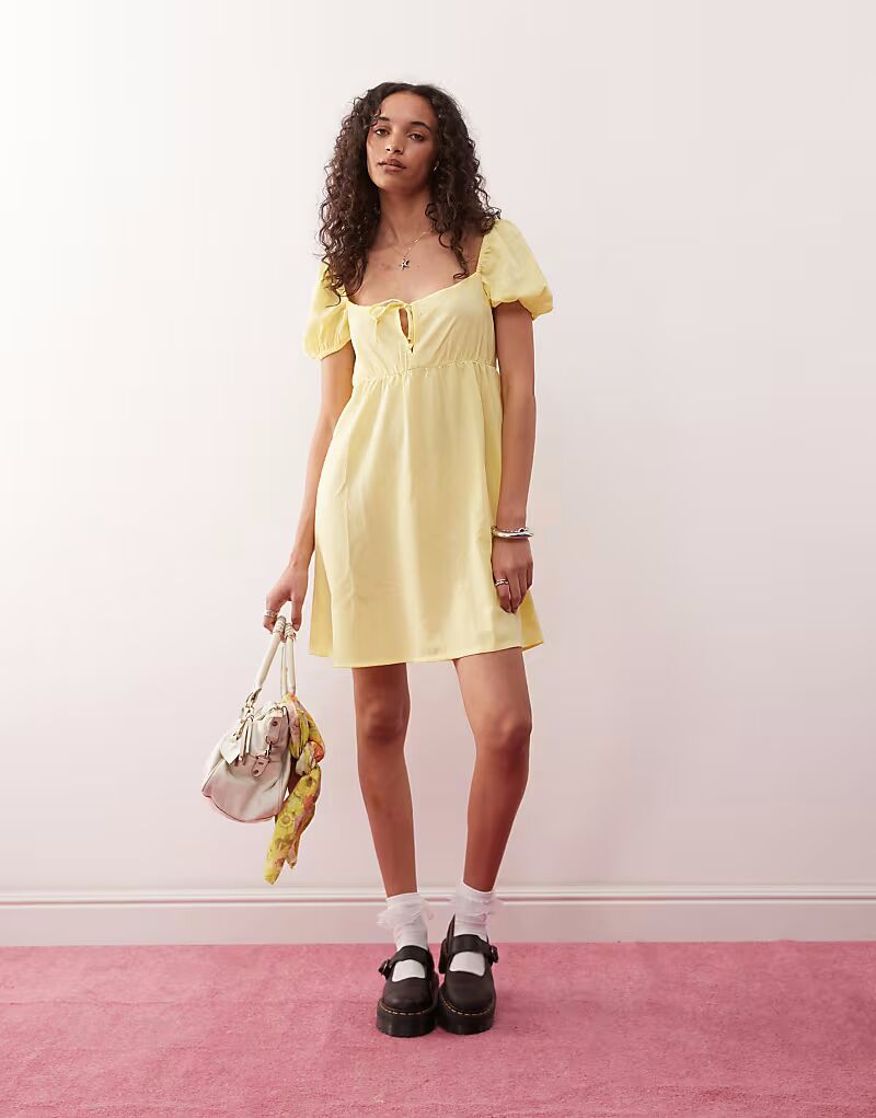 

Мини-платье Monki с рукавами-фонариками желтого цвета, эксклюзивно для ASOS