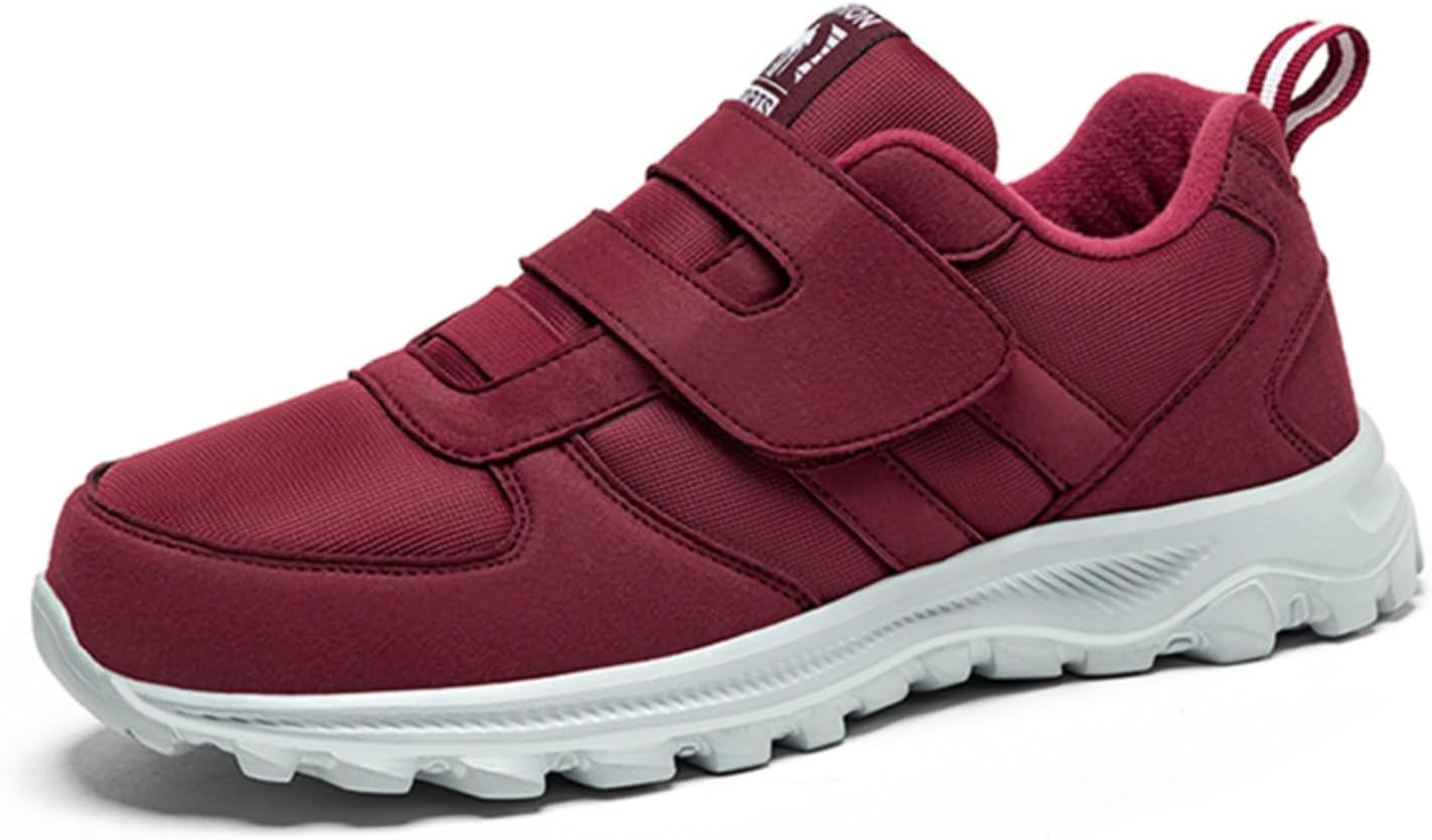 

Мужские кроссовки для ходьбы для среднего и пожилого возраста - легкие, удобные, противоскользящие, на липучке Khwfjas, темно-красный