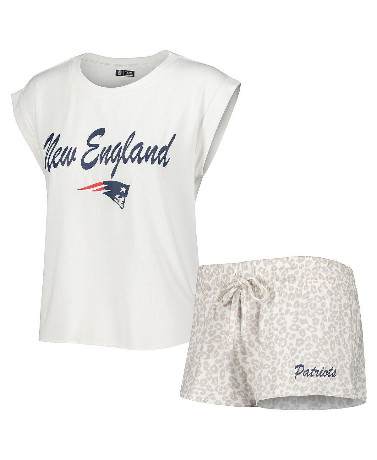 

Женский комплект для сна из белой и кремовой трикотажной футболки New England Patriots Montana и шорт Concepts Sport