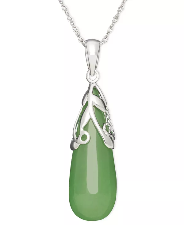 

Подвеска в форме капли из окрашенного нефрита в форме листа, выполненная из стерлингового серебра Macy'S, jade