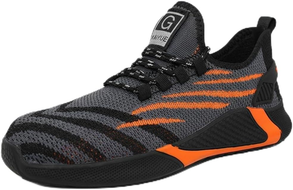 

Мужские рабочие ботинки FLOWERGIRR со стальным носком, легкие защитные кроссовки из трикотажной сетки, противоскользящая, непрокалываемая рабочая обувь для сварки и производства, оранжевый