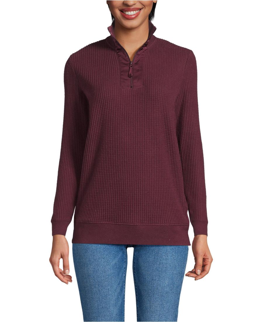 

Женская толстовка с длинными рукавами и вафельной текстурой, застегивающаяся на молнию до середины груди Lands' End, Lush burgundy