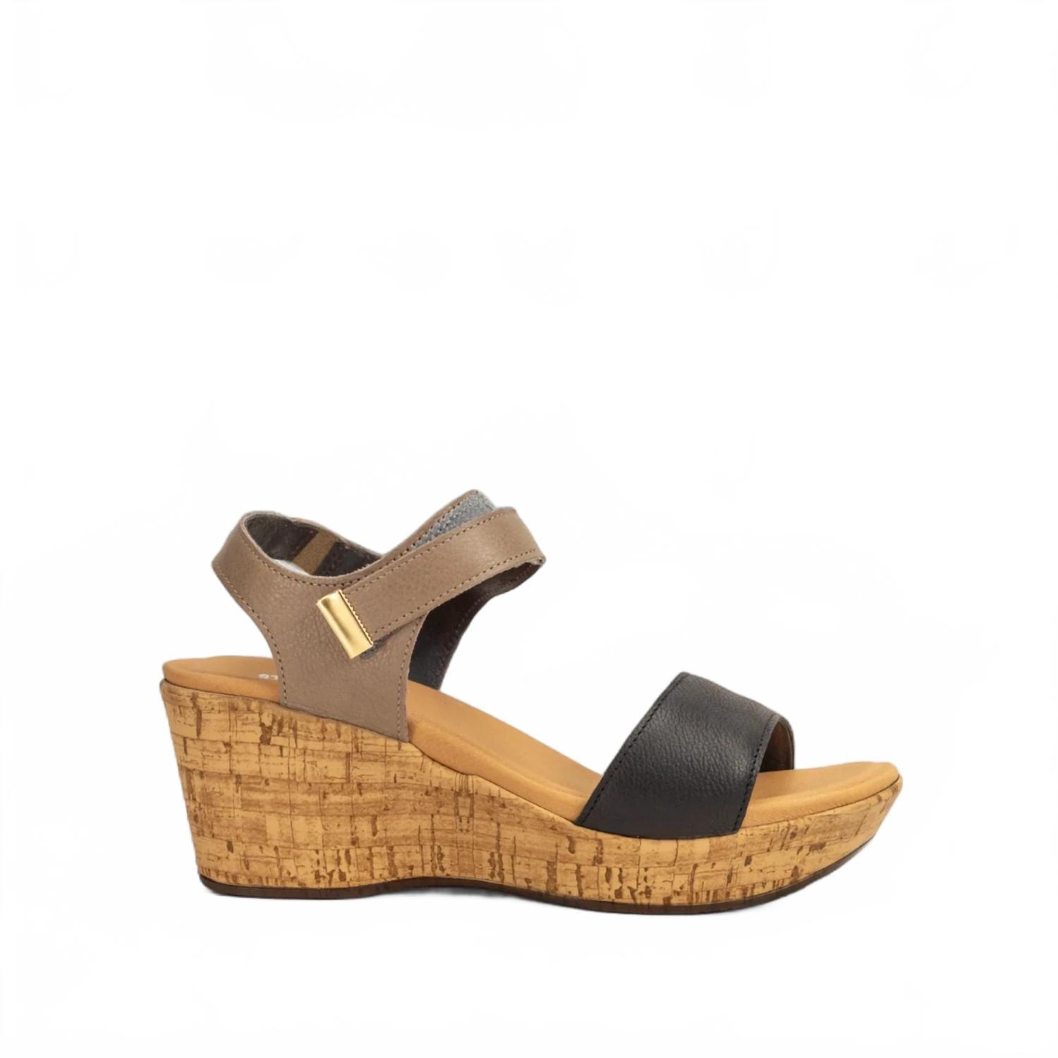 Women's Summer Wedge Sandal In Soft Black Leather/soft Stone Leather NAOT