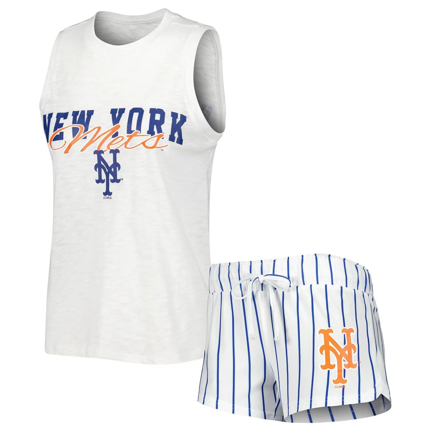 

Женский спортивный комплект из белой майки и шорт New York Mets Reel в тонкую полоску для женщин