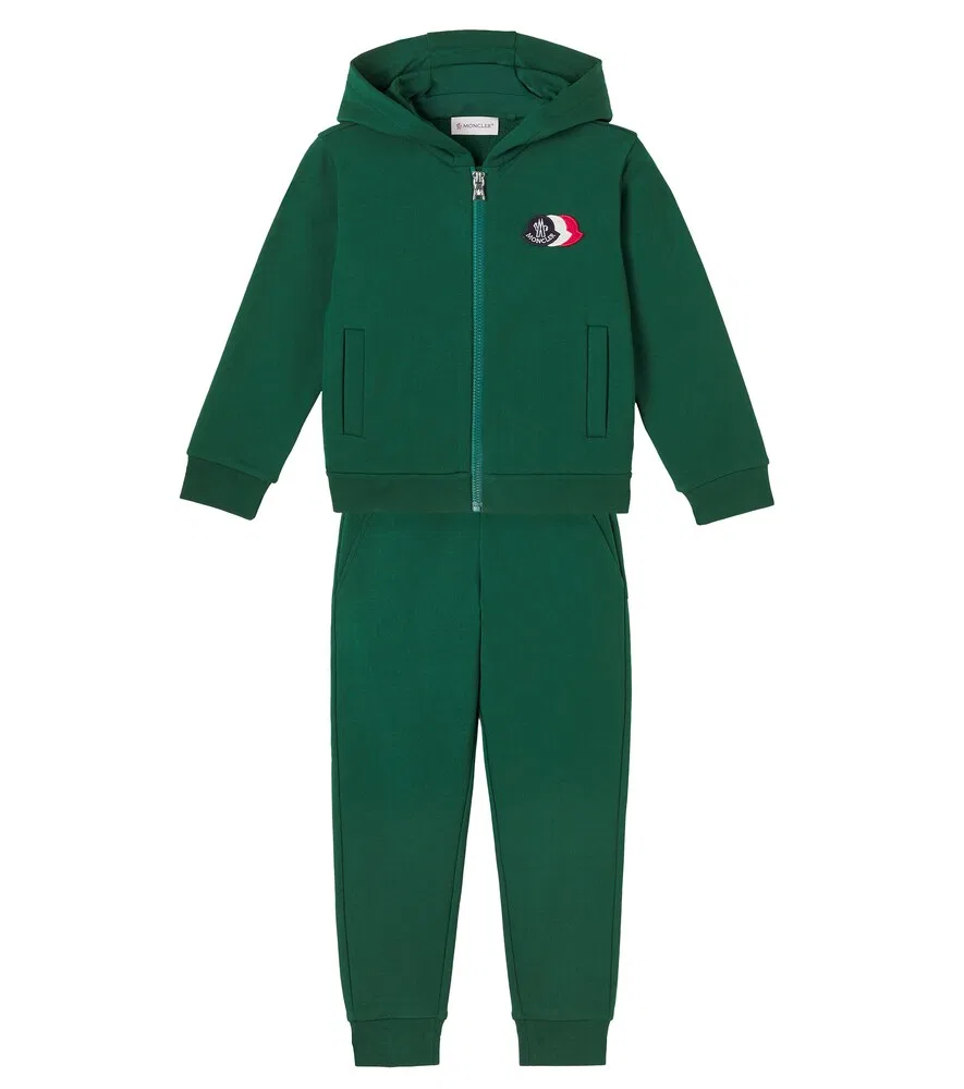 Комплект из хлопковой флиса: худи и спортивные штаны Moncler Enfant, зеленый