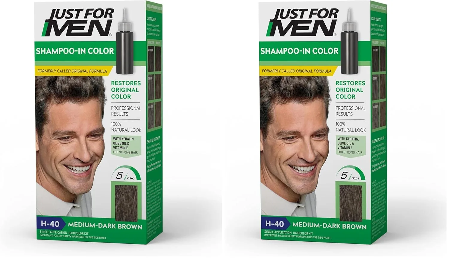 Just For Men Shampoo-In Color (бывшая Original Formula), краска для волос с кератином и витамином E для укрепления волос - Medium-Dark Brown, H-40, 2 шт 1 шт. (2 шт.), Med-Dark Brown H-40