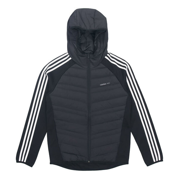 

Пуховик adidas neo M Dwn Hybrd Jkt Splicing Sports hooded down Jacket Black, черный
