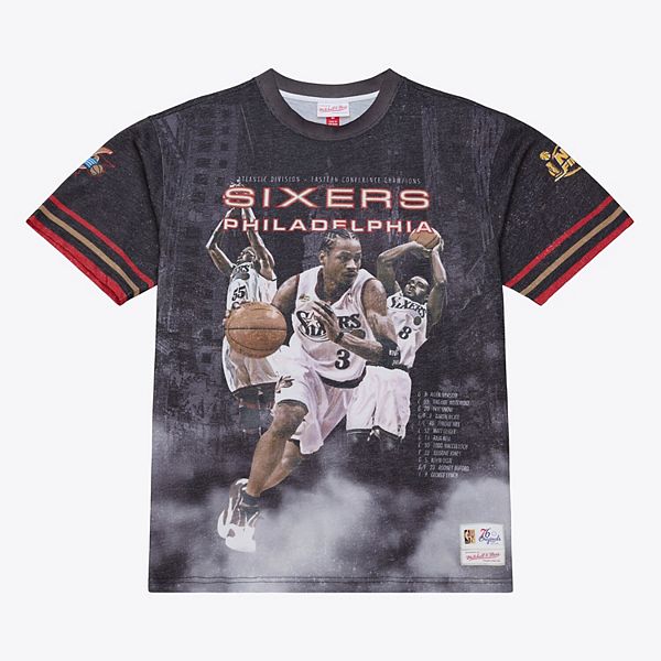 

Мужская черная футболка philadelphia 76ers hardwood classics originals collection 2000-2001 team roster Mitchell & Ness