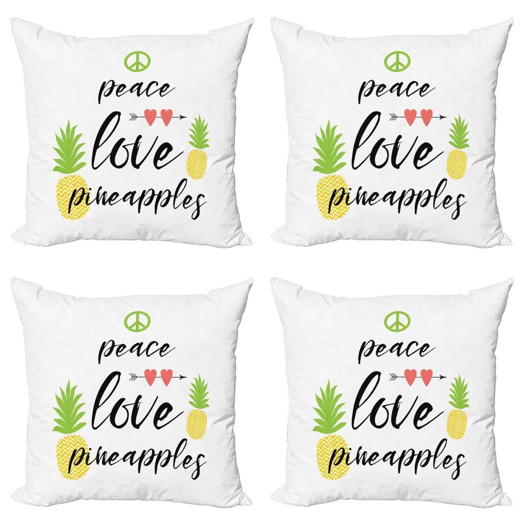 

ABAKUHAUS Proverb Комплект чехлов для подушек (4 предмета), ананасы Peace Love, современная двусторонняя цифровая печать, 60 x 60 см, многоцветные