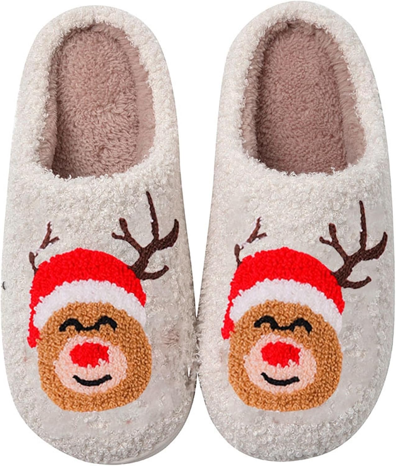 

Рождественские тапочки для женщин и мужчин 2025 года, зимние плюшевые с эффектом памяти, мягкие пушистые тапочки, уютная теплая домашняя обувь в винтажном стиле Generic, белый