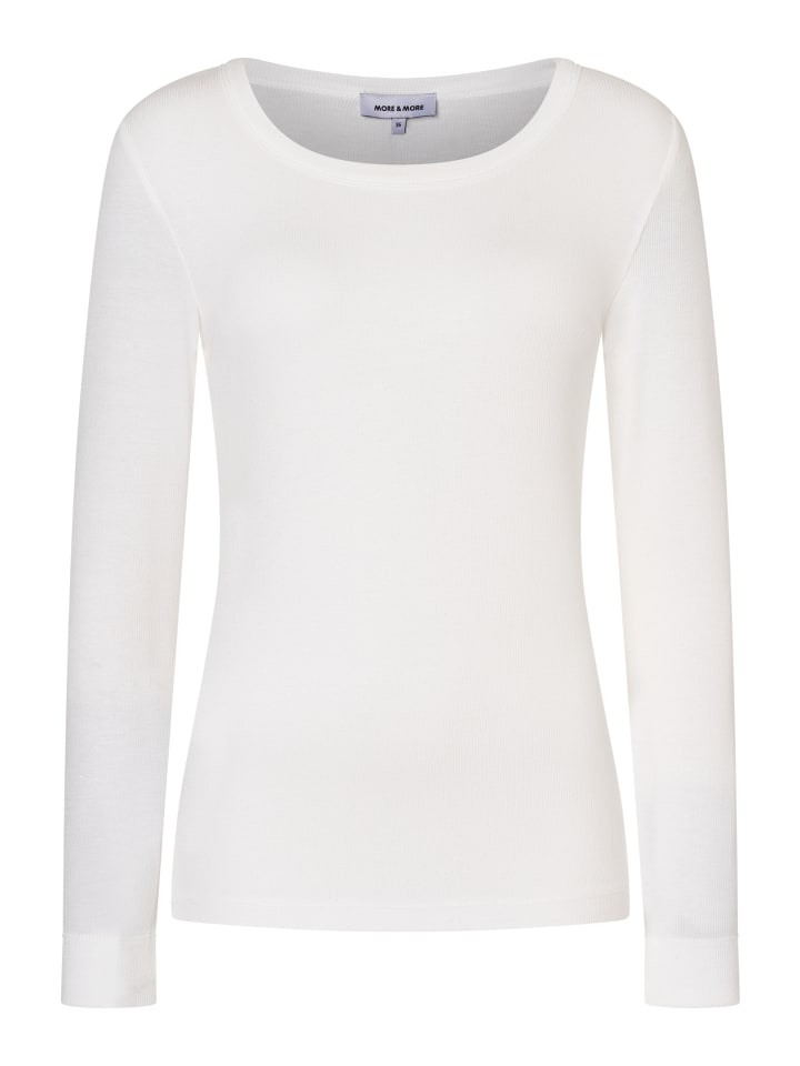 

More & More Блестящая футболка с длинными рукавами в рубчик кремового цвета