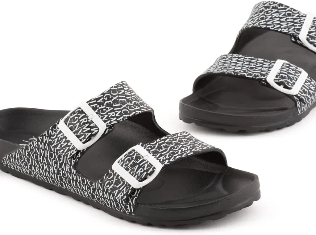 Сандалии Armani Exchange Herren с логотипом по всей поверхности, Black Optic White — фото 2