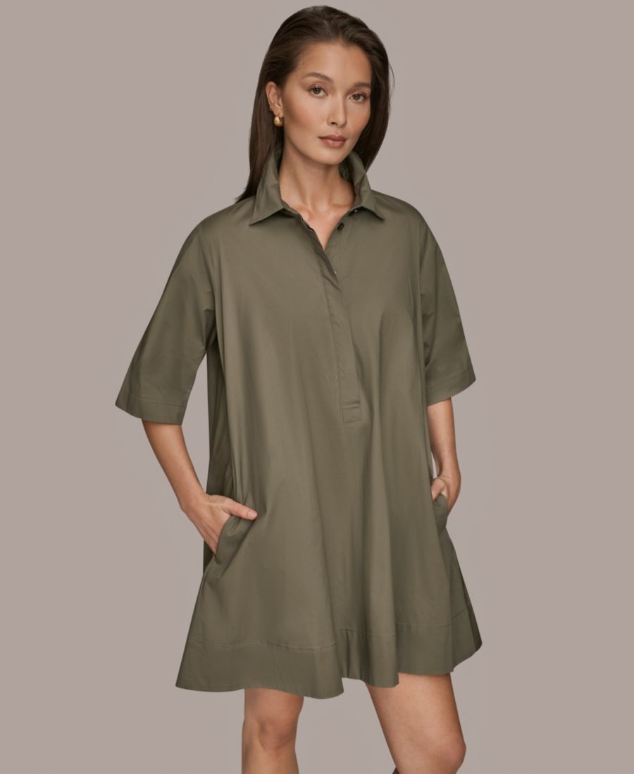 

Женское платье с рукавами до локтя и потайной планкой Donna Karan Weekend, Khaki Green
