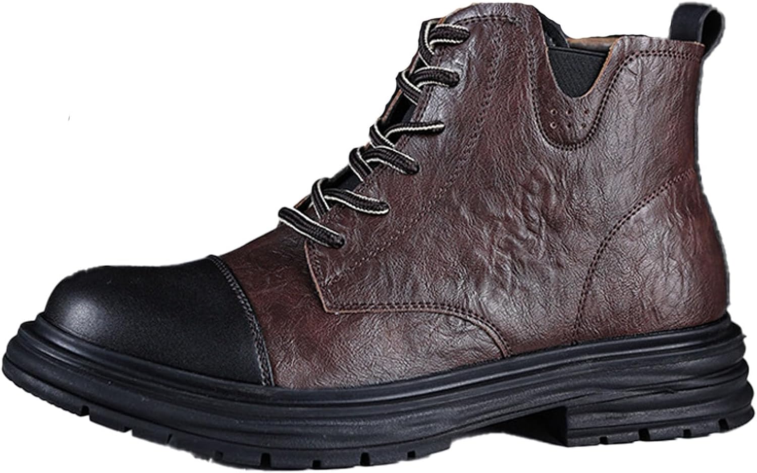 

Мужские байкерские ботинки на шнуровке, повседневные чукка, нескользящие оксфорды до щиколотки, винтажные британские формальные ботинки Neuugo, Brown-1