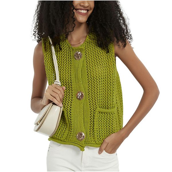 

Женский кардиган-безрукавка с пуговицами и воротником-гольф Yesfashion, Matcha Green