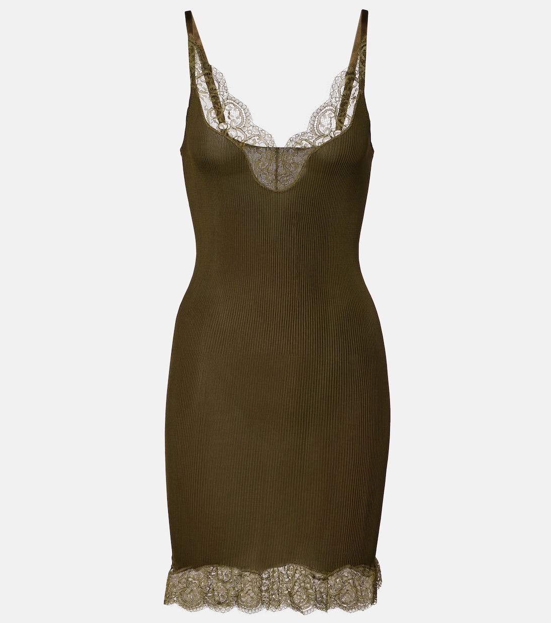 

Платье-комбинация из шелкового джерси с кружевной отделкой Saint Laurent, Kaki