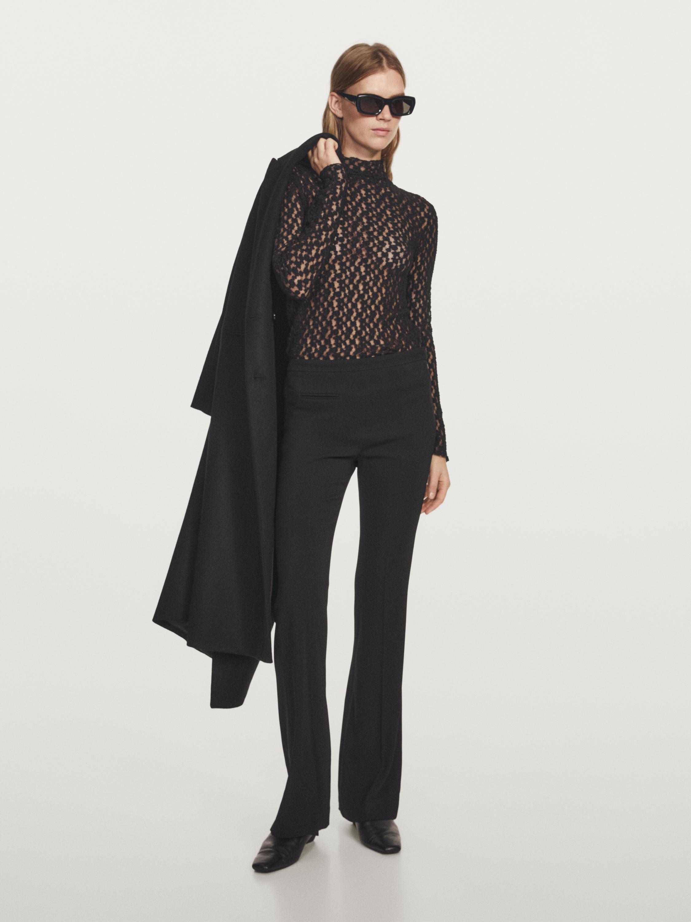 

Кружевной топ с длинными рукавами Massimo Dutti, черный