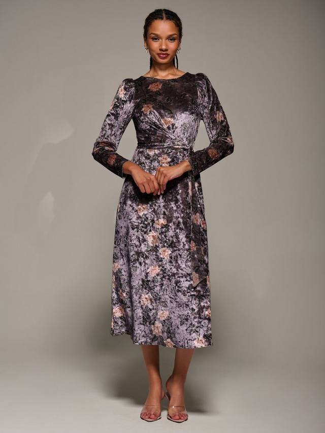 

Велюровое платье миди с поясом Jolie Moi, Mauve