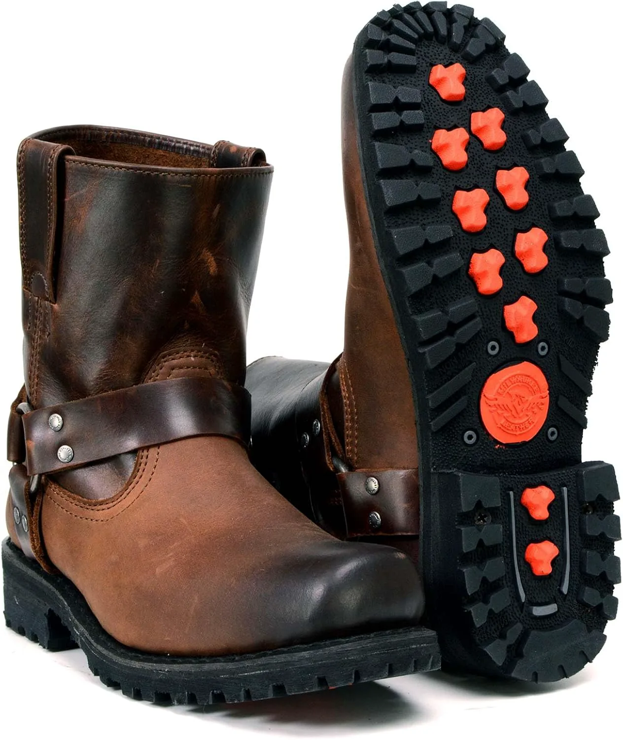 Мужские мотоботы Milwaukee Leather с ремнями - Классический байкерский стиль - Высококачественная кожа - Квадратный носок, коричневый — фото 3