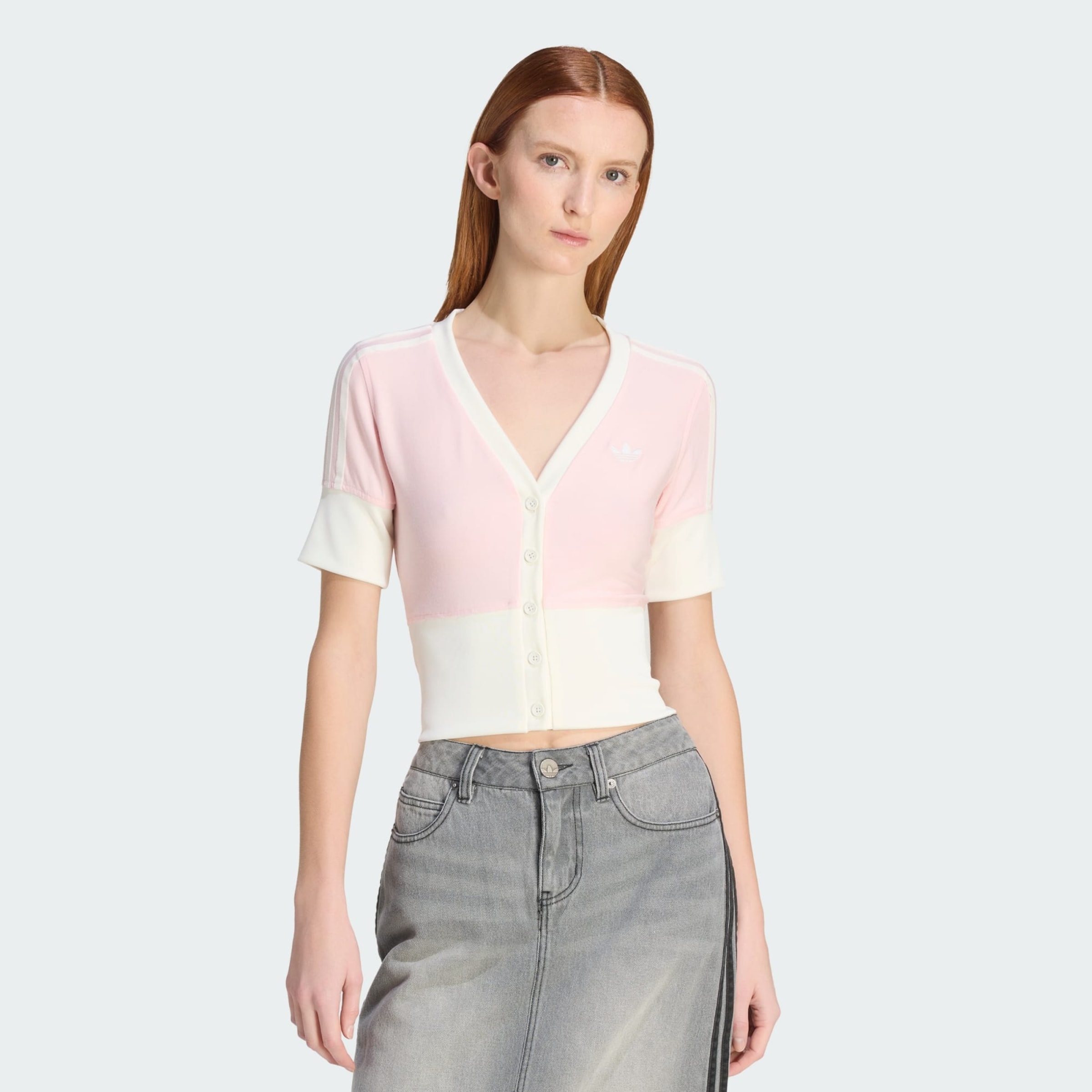 Adidas Originals Кардиган 'V-NECK SHIRT WITH' в цвете Rose — фото 3