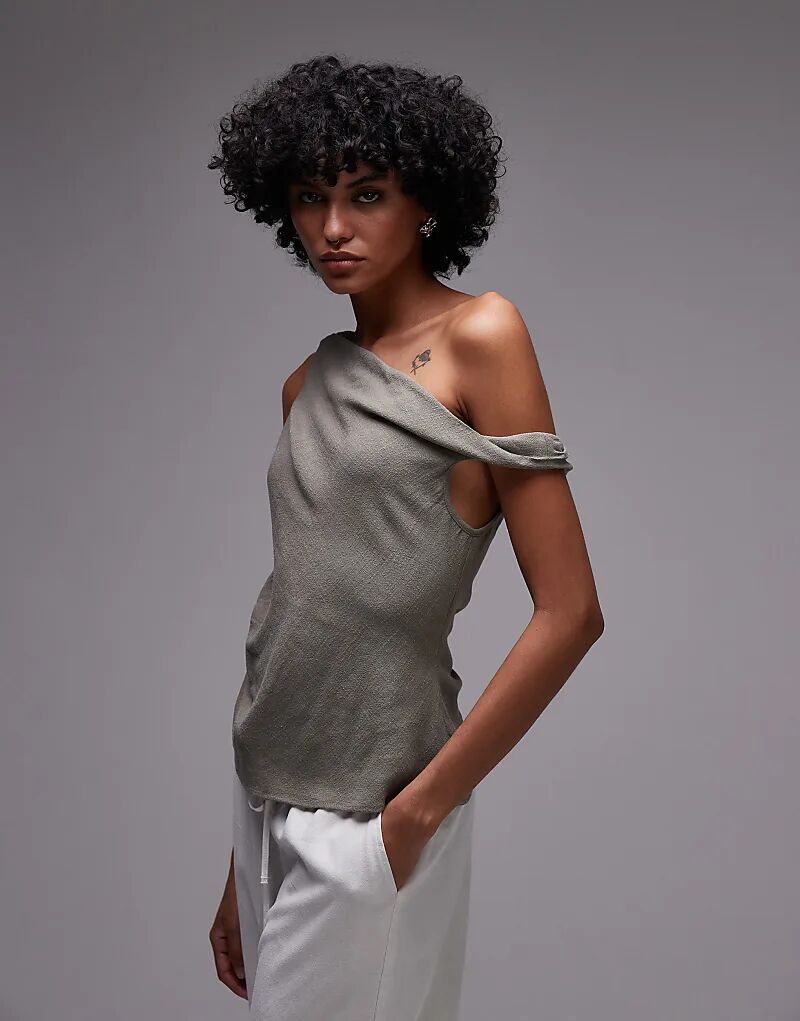 

Льняной топ Topshop с перекрученными плечами зеленого цвета
