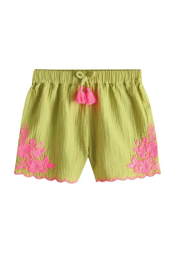 Шорты прямого кроя с волнистым краем Next, Green Pink Embroidered Doublecloth