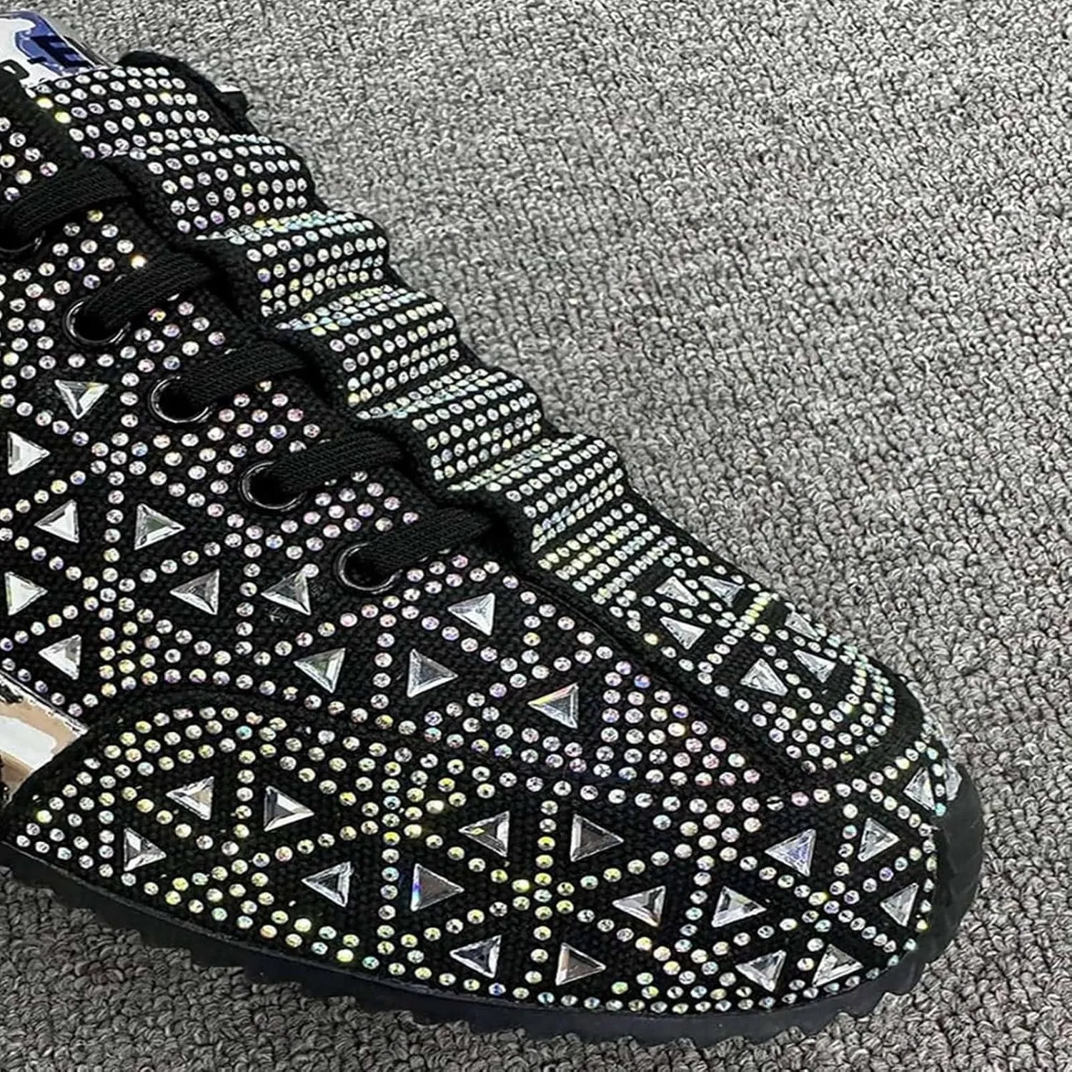 Turnschuhe Herren - Кроссовки Herren Bequeme Herren-Sneaker Aus Atmungsaktivem Stoff Mit Strass-Print Stilvolle Und Vielseitige Freizeitschuhe Generic, Schwarz — фото 2