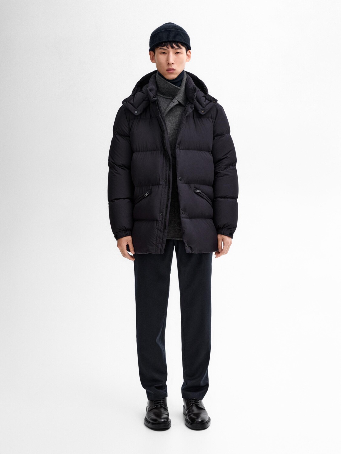 

Куртка-Пуховик с капюшоном Massimo Dutti, синий