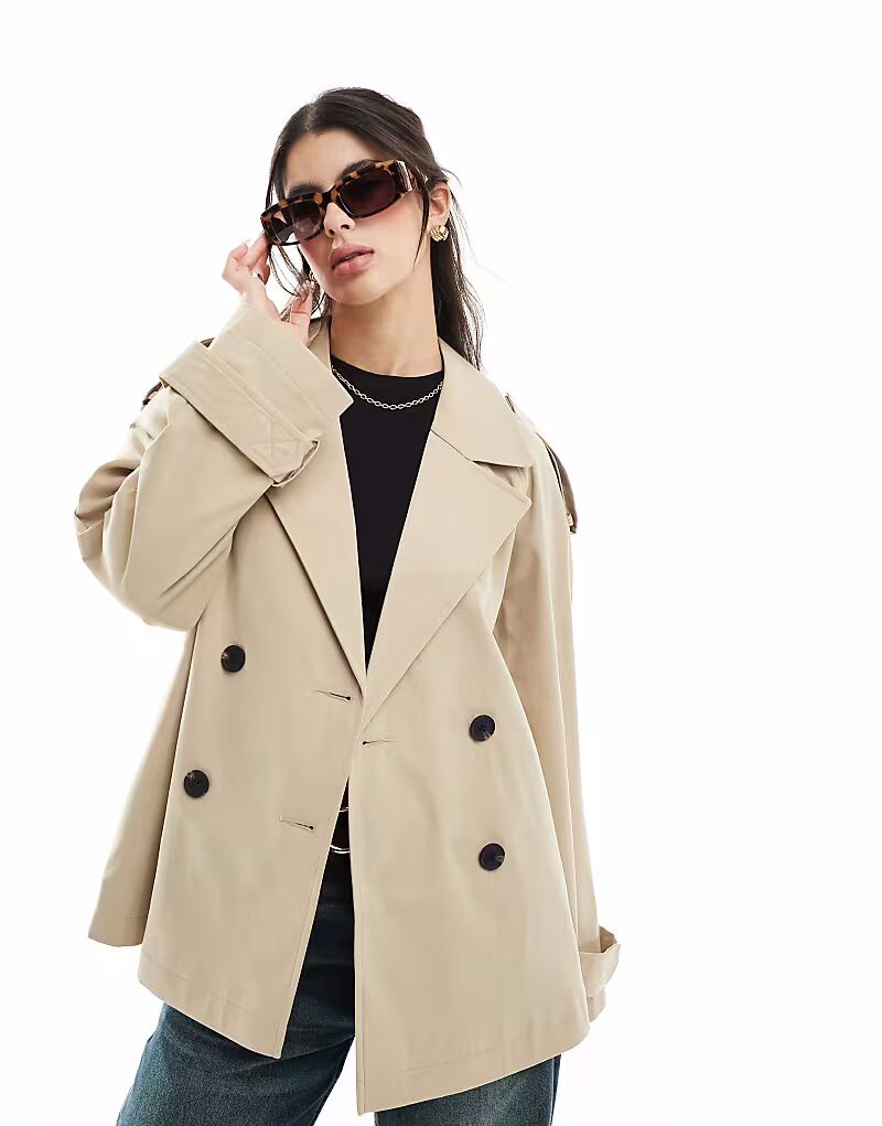 

Короткий тренчкот ASOS DESIGN в каменном цвете