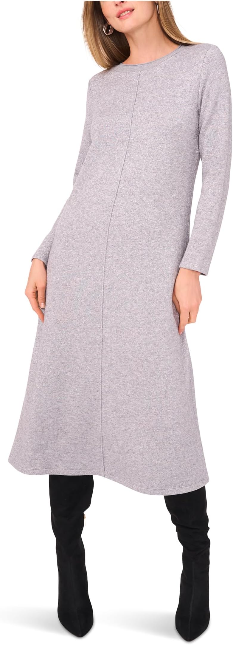 

Женское платье миди с длинными рукавами и отделкой в рубчик Vince Camuto, Light Heather Grey