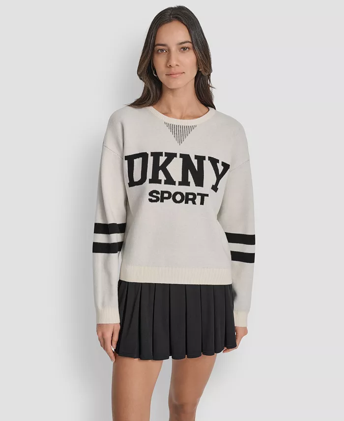 

Женский свитер с круглым вырезом и логотипом Varsity DKNY, коричневый/бежевый