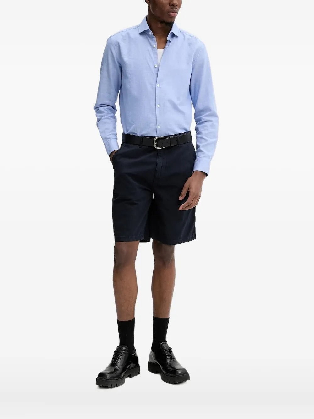 

Рубашка из смеси хлопка и льна с длинными рукавами HUGO, синий