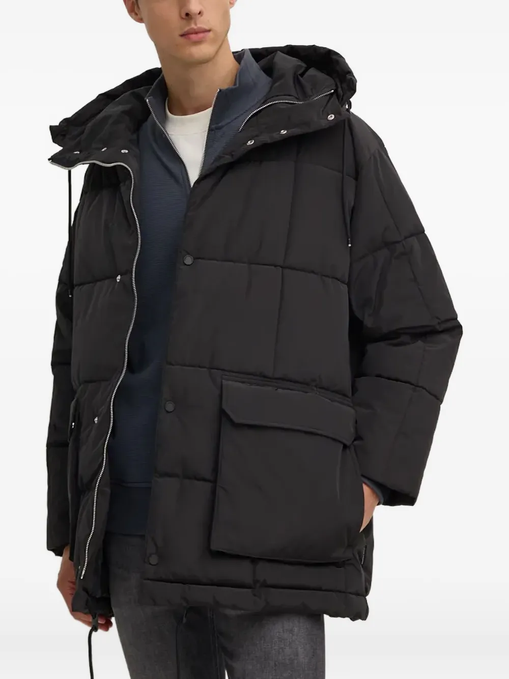 

Стеганая куртка с капюшоном Armani Exchange, черный