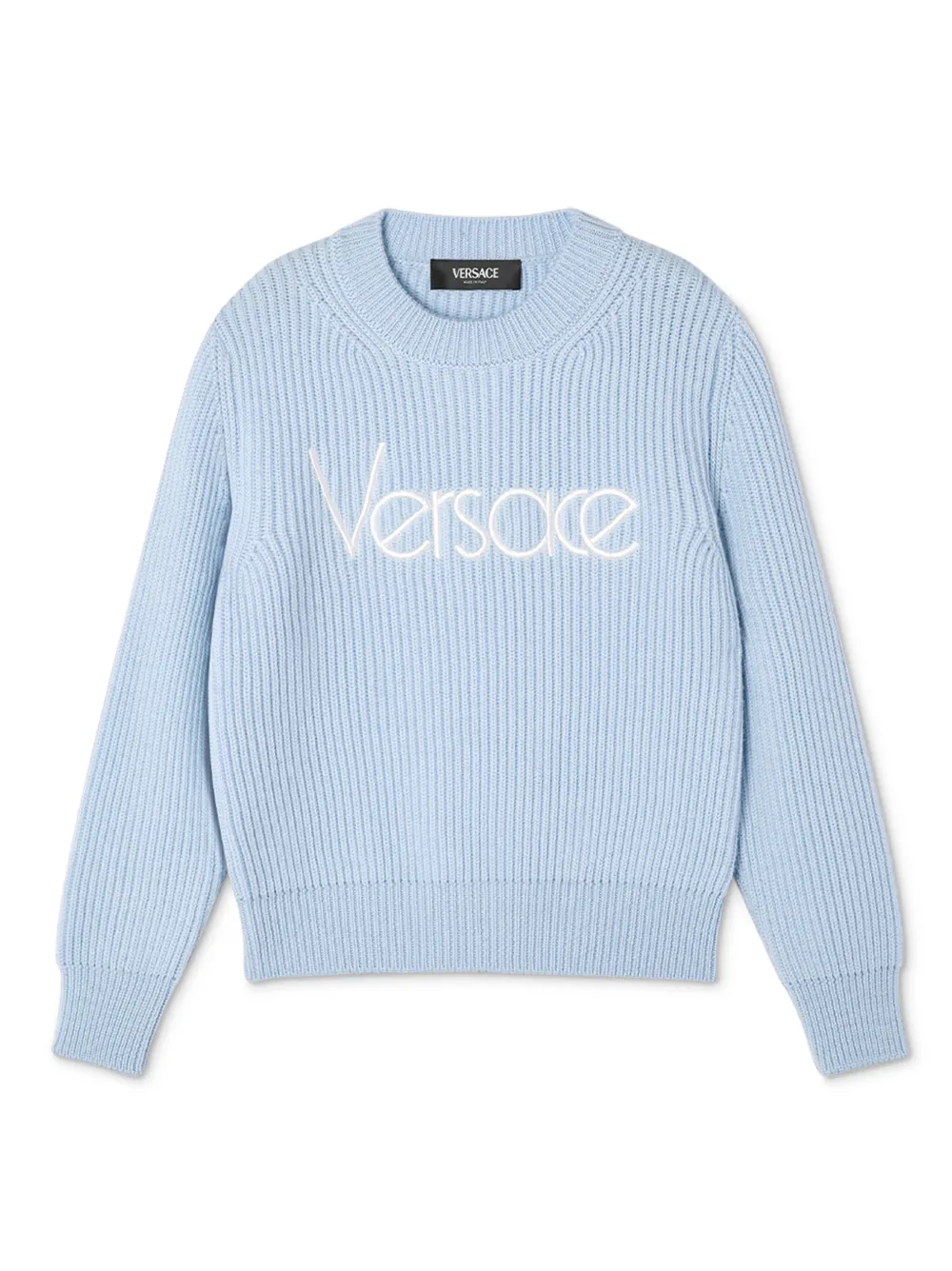 

Джемпер в рубчик с вышитым логотипом Versace Kids, синий