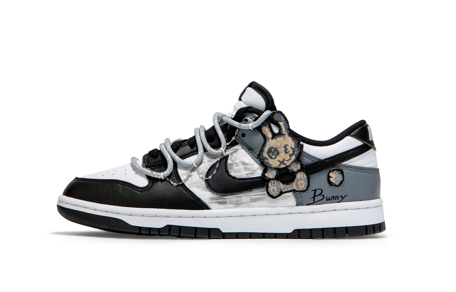 Nike Dunk Slip Resistant Abrasion Resistant Low top Skateboard Shoes Black White Gray Unisex — фото 3