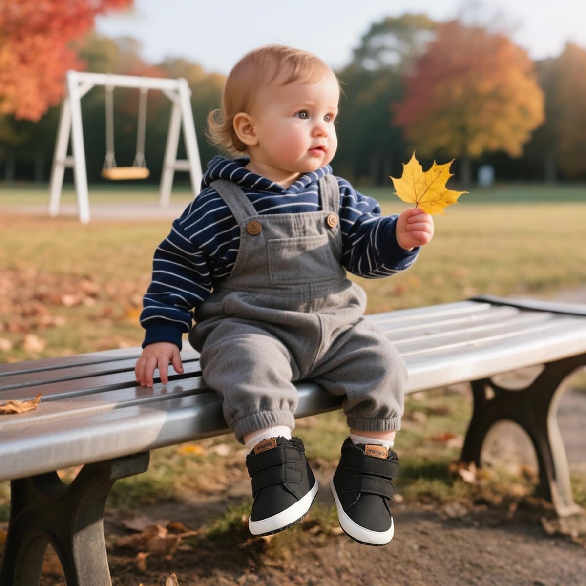 HsdsBebe Детские ботиночки на щиколотку для мальчиков и девочек, флисовые пинетки с противоскользящей резиновой подошвой, кроссовки для малышей, обувь для новорожденных для ходьбы и сна, A02/Black — фото 3