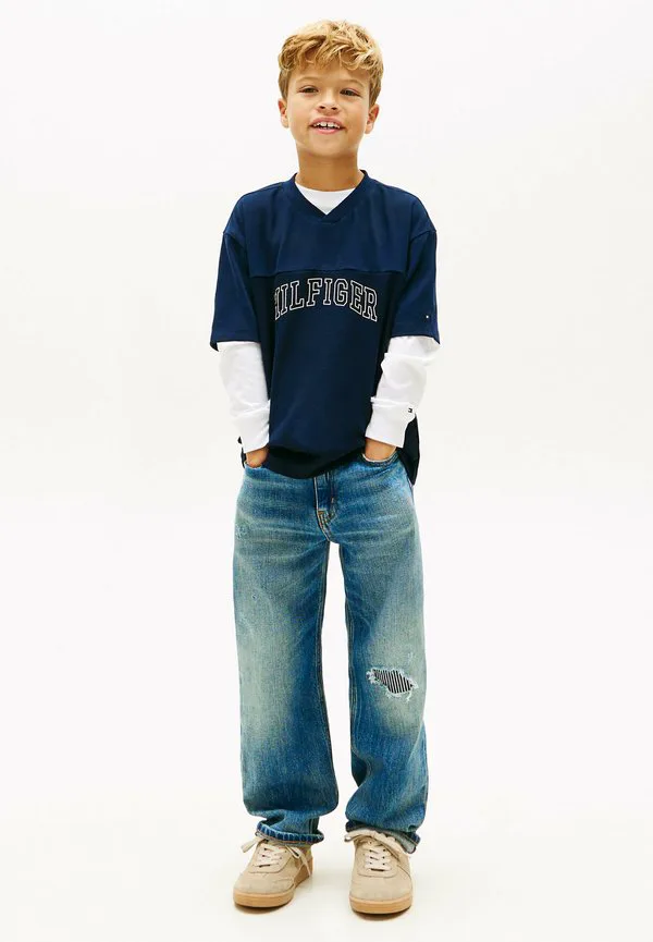 Футболка с v-образным вырезом и логотипом в персиковом цвете Tommy Hilfiger, Dark Blue