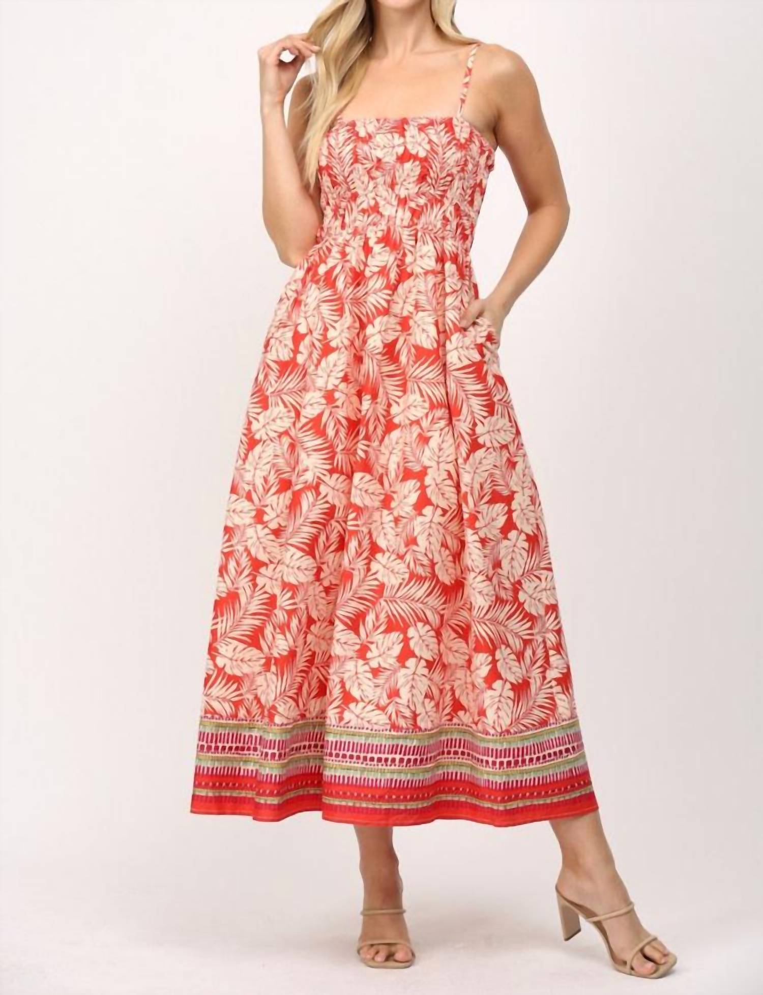 

Платье миди с принтом в виде каймы и сборками на лифе, цвет оранжевый многоцветный Fate By Lfd, Orange Multi