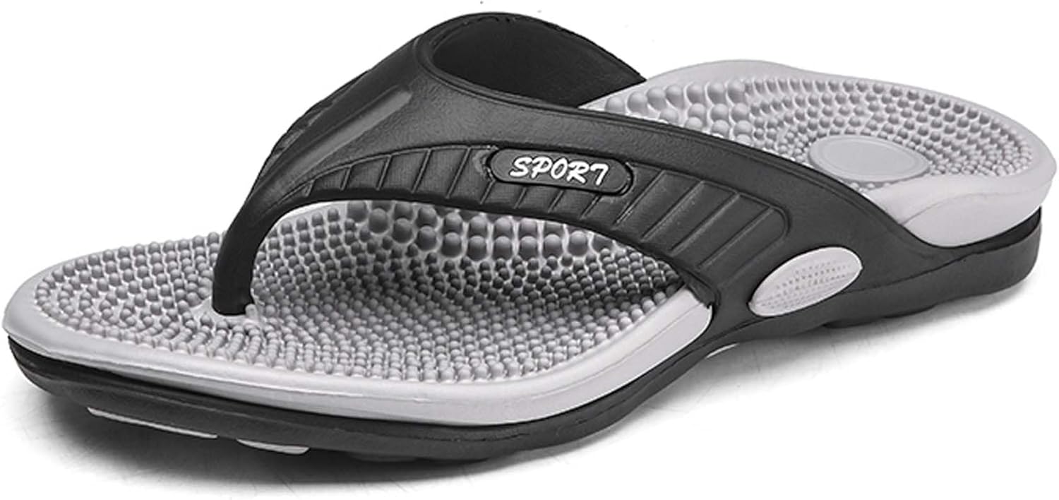 

Мужские шлепанцы с массажной стелькой, летние модные пляжные сандалии с цветными вставками, легкий материал EVA, шлепанцы на толстой подошве, противоскользящие, износостойкие, прочные, подходят для использования дома и на улице Vtiao, серый