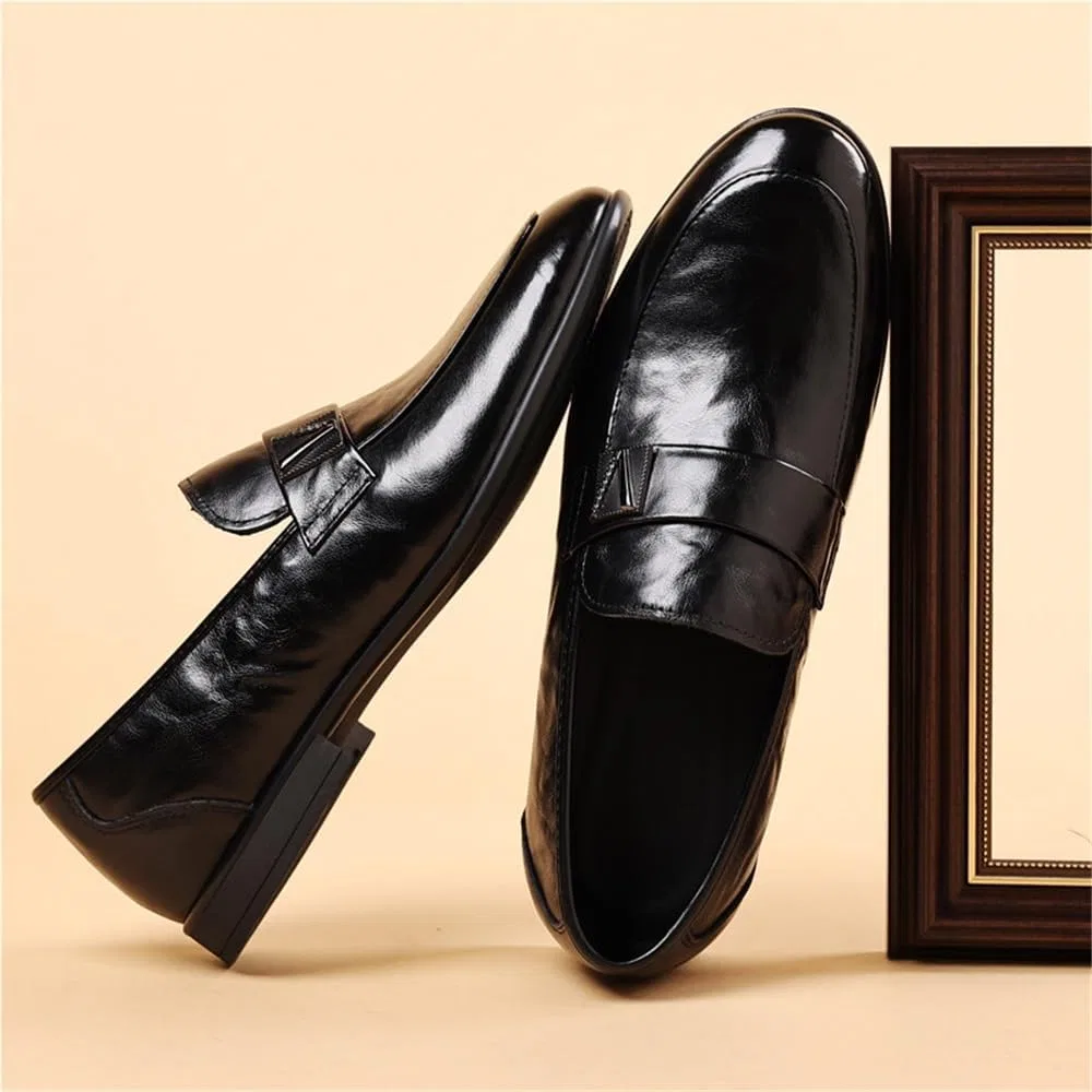 Мокасины кожаные Mens Soft Sole Leather Loafers, черный SDKOLPBNMZX — фото 2