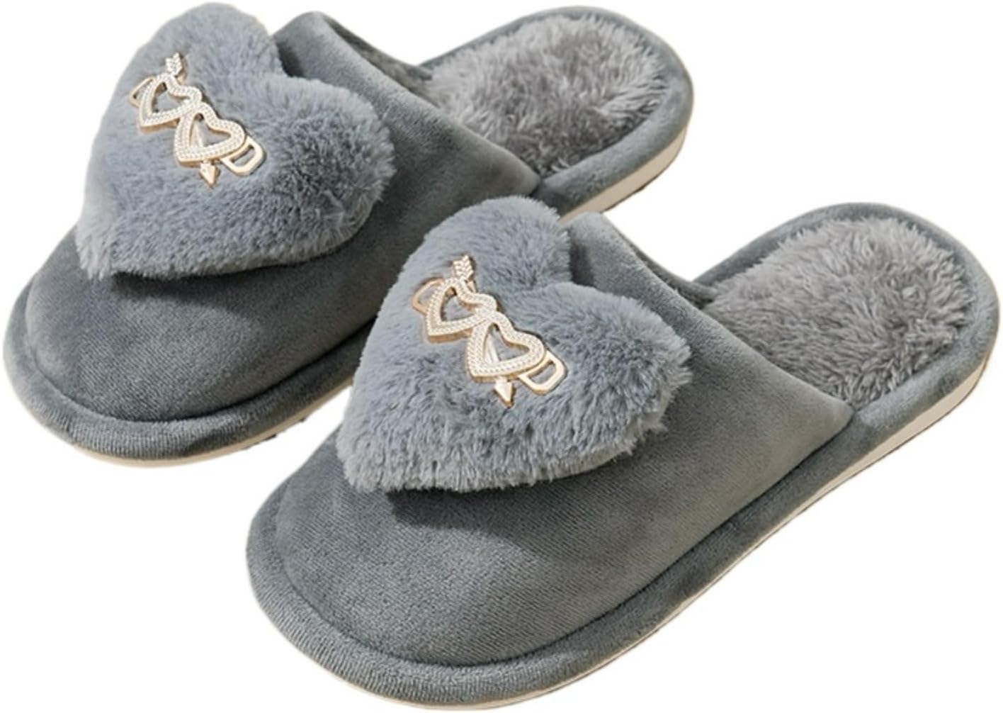 

Милые домашние тапочки в форме сердца на День святого Валентина для женщин и мужчин, пар, пушистые, мягкие, уютные, для дома и улицы, теплые, с нескользящей подошвой Elirar, серый