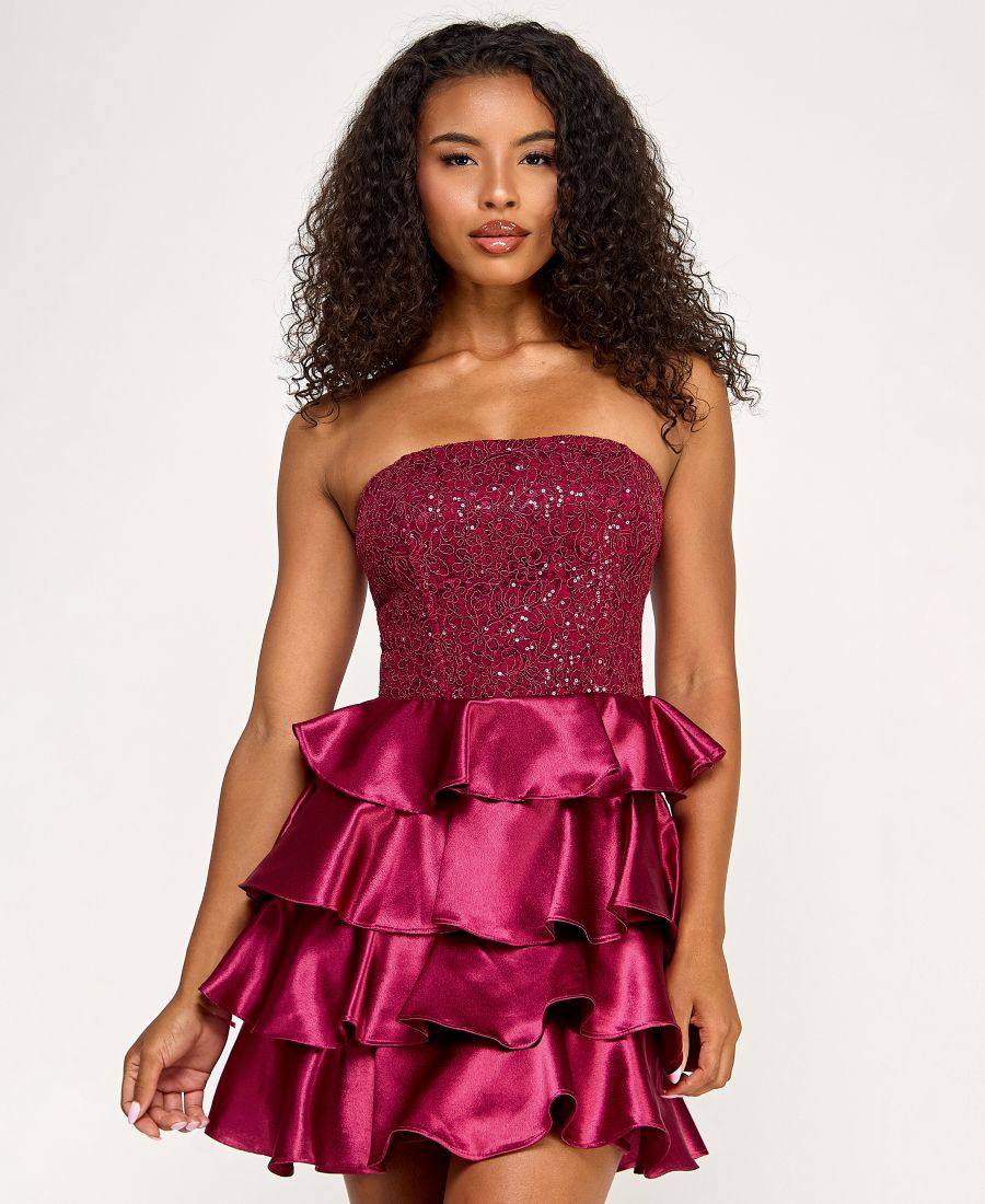 

Детское атласное многослойное платье без бретелей, украшенное пайетками SENI & CADE, MERLOT