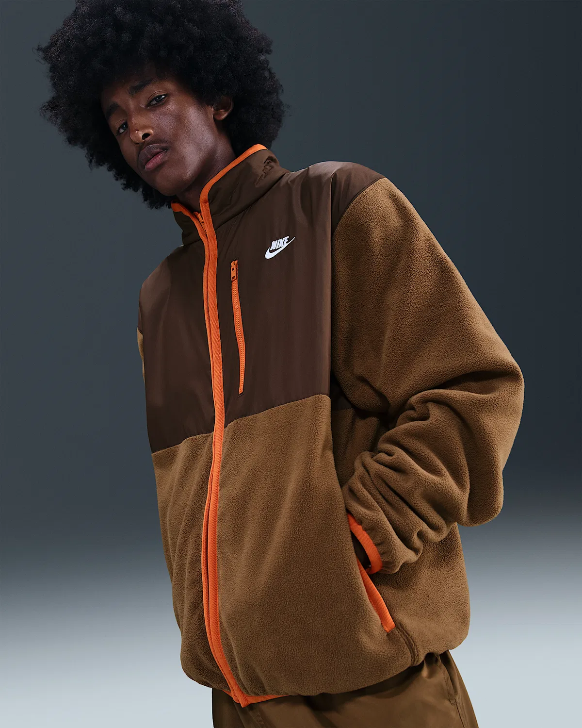Мужская зимняя куртка на молнии Nike Sportswear Club, Mosswood Brown/Baroque Brown/White
