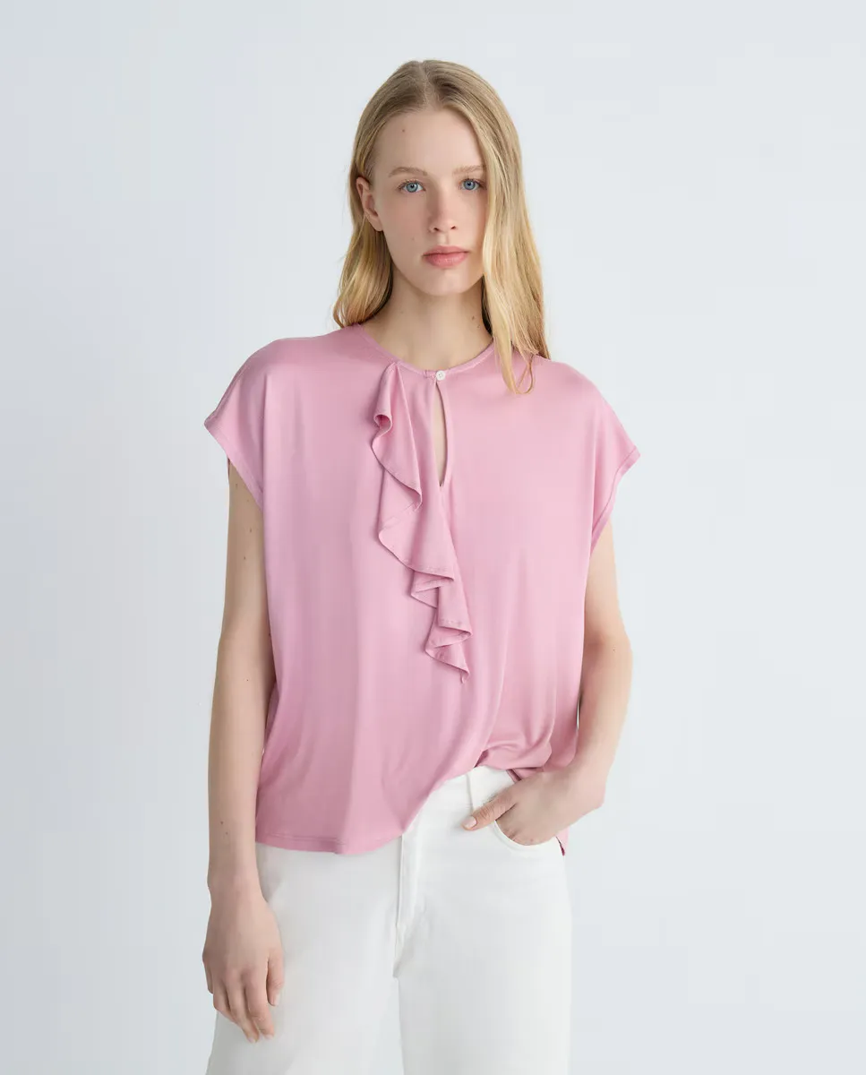

Женская футболка с круглым вырезом и оборкой Blanxart, цвет Rosa claro