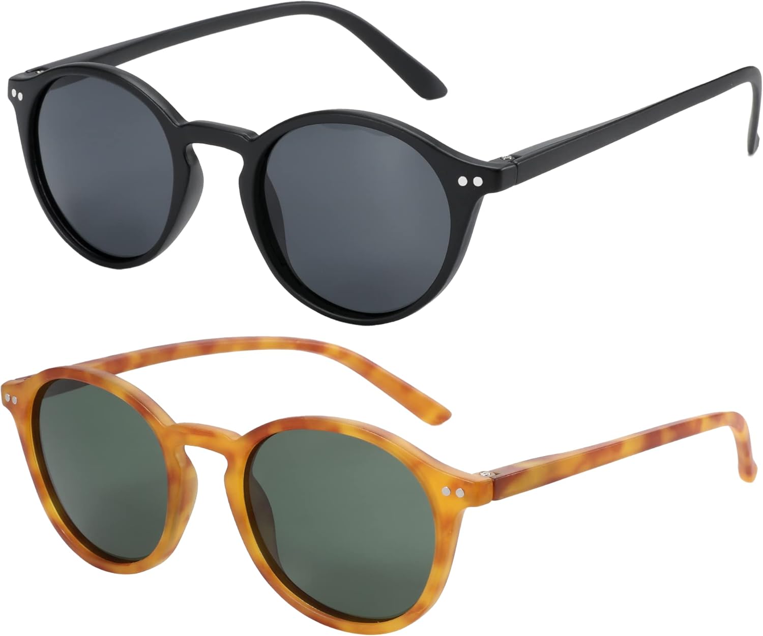 

Поляризованные солнцезащитные очки ZENOTTIC для женщин и мужчин: ретро-очки, круглые | квадратная оправа, защита от УФ-излучения, комплект из 2 штук, C5 2 Pack (Round Black & Round Brown Demi)