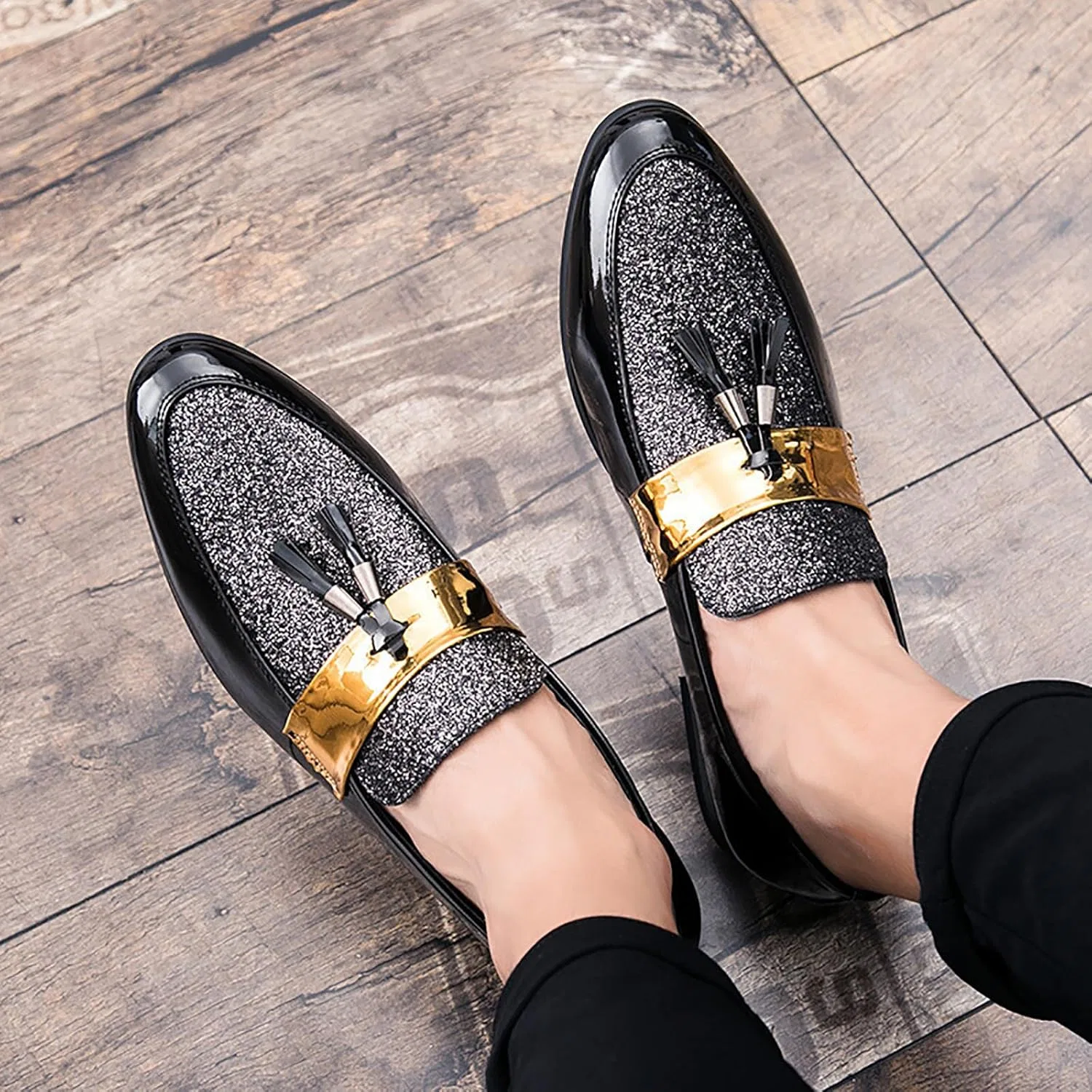 Лоферы мужские с блестками, без бренда, модель Slip On Loafer, черный LMUIPMAA — фото 3